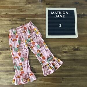 Matilda Jane Secret Fields Vault Bon Vivant Woven Pink Ruffles Paris Pants 2